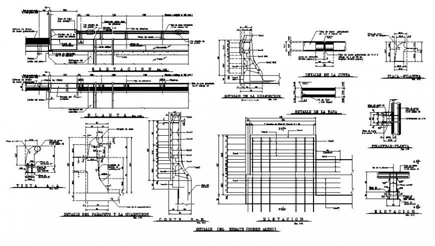 Detail bridge railing plan, elevation and section layout file