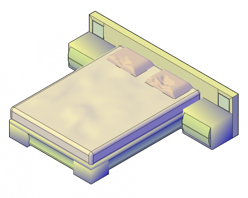 Detail double bed 3d model elevation layout file