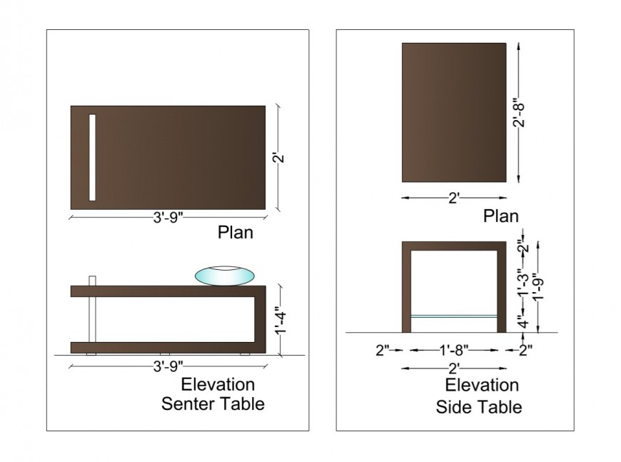 Detail elevation detail main and side table 2d view furniture block pdf file