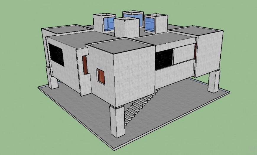Detail isometric view of the building block 3d model autocad file