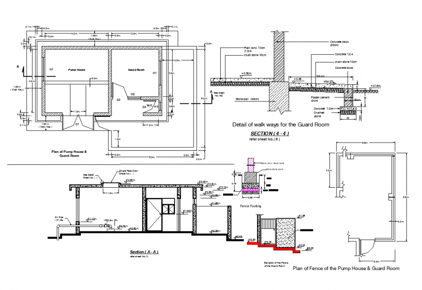 Detail of walk ways for the guard room and pump house section layout file