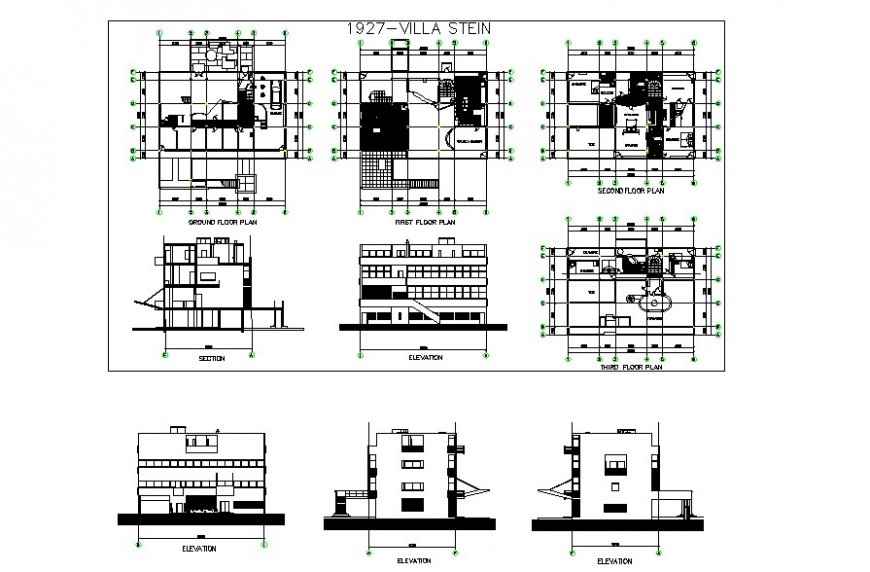 Detail plan and elevation of building 2d view CAD construction block layout autocad file
