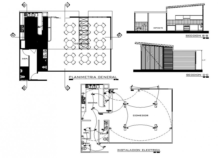 Detail plan and elevation of restaurant building block autocad file