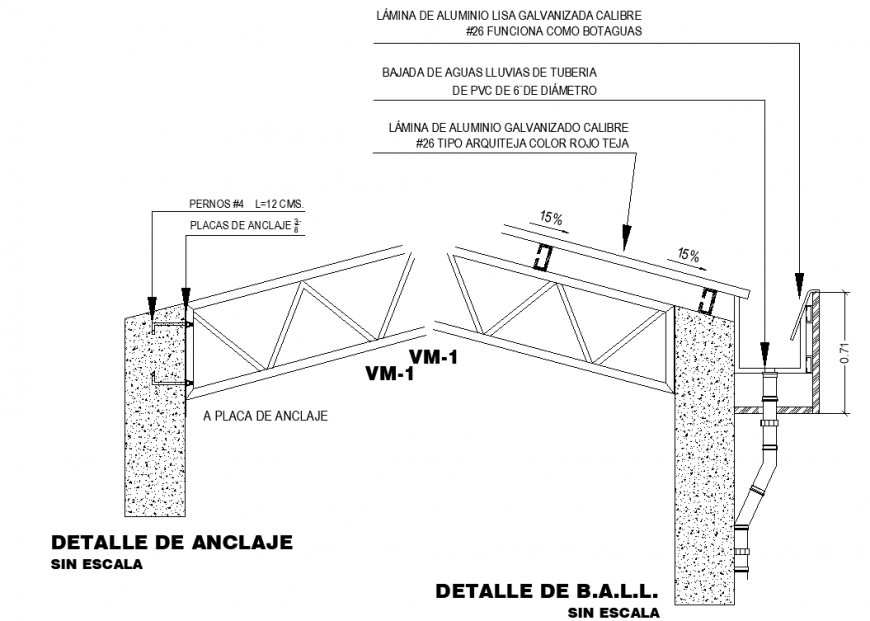 detail Truss roof section drawing in dwg file.