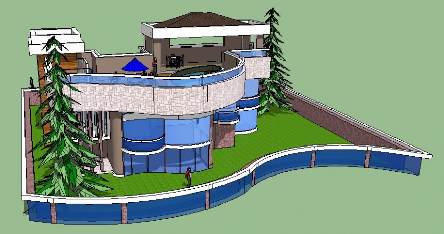 Details 3d model of luxurious house sketch-up file
