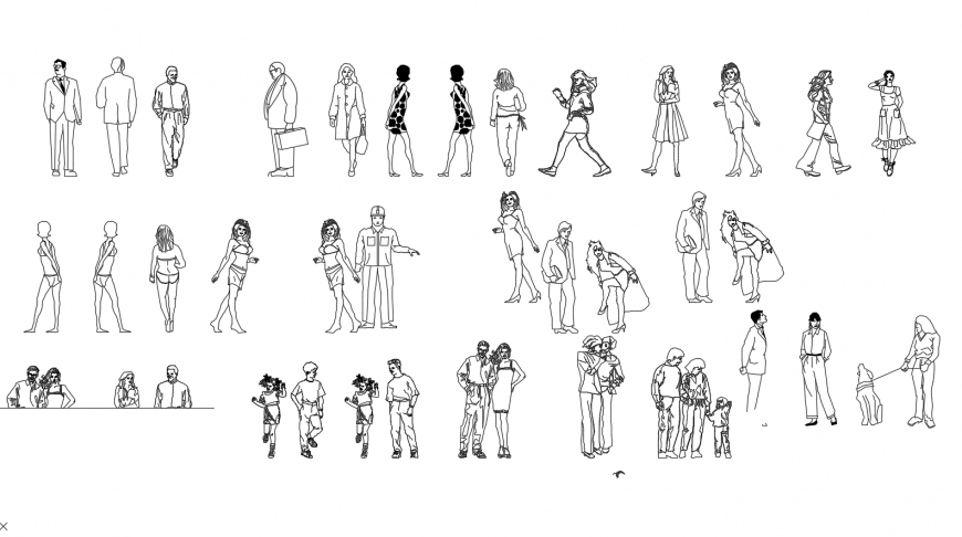 Different age groups people blocks 2d view dwg file