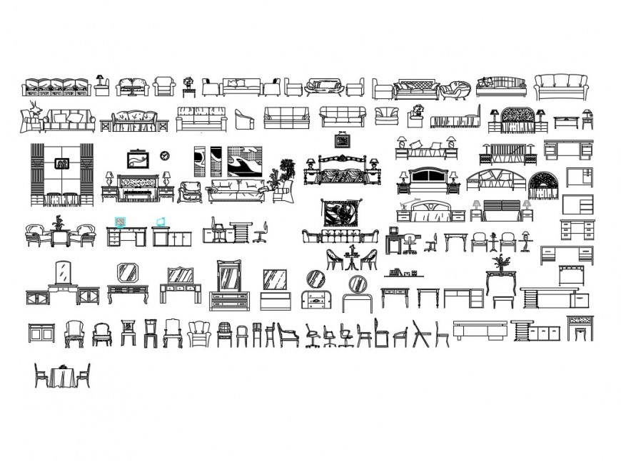 Different elevation detail of furniture blocks layout file in autocad format