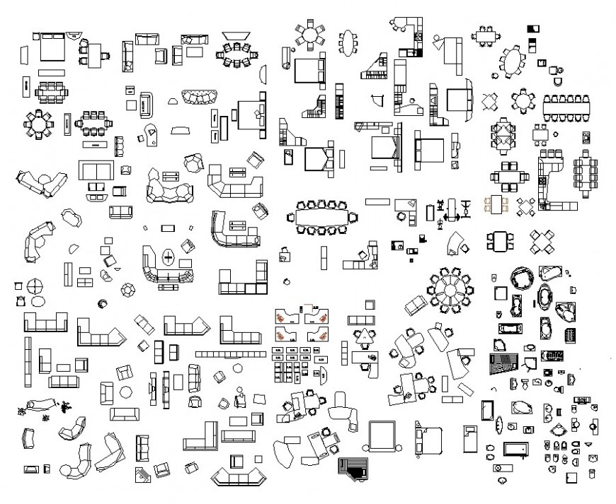 Different furniture units 2d view CAD block layout file in dwg format