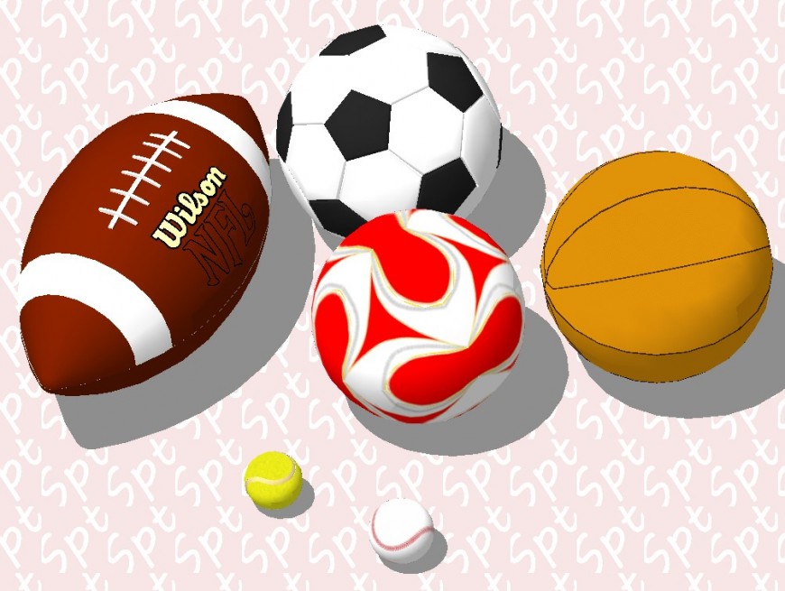 Different game balls 3d model layout sketch-up file