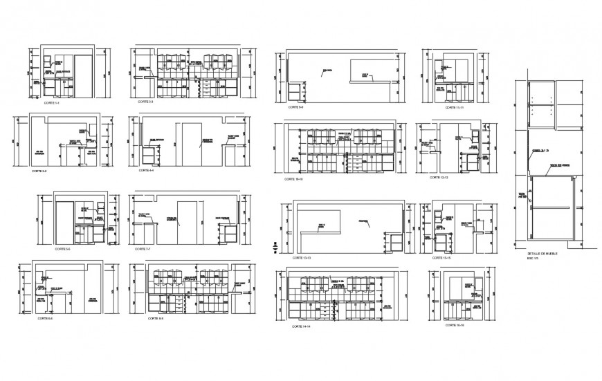 Different section of kitchen detail 2d view CAD construction block dwg file