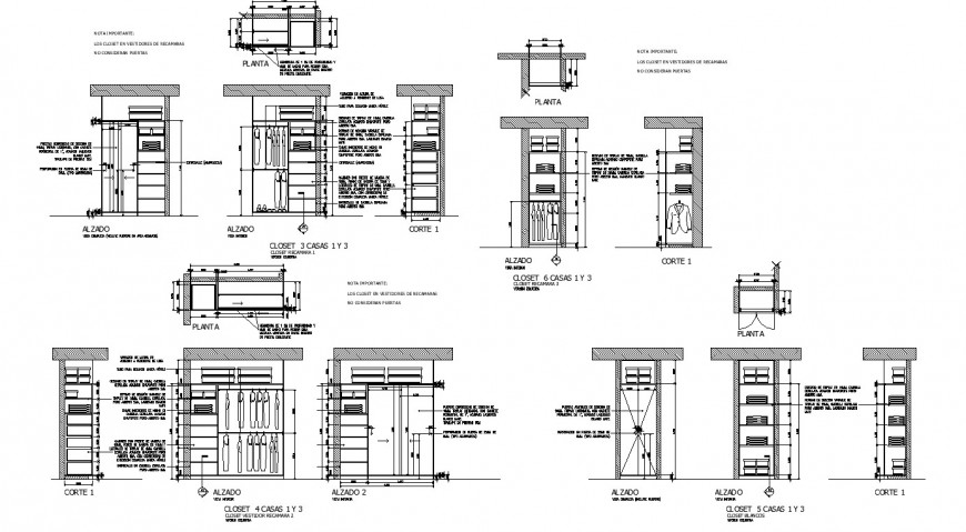 different sizes wardrobe drawing in dwg file.