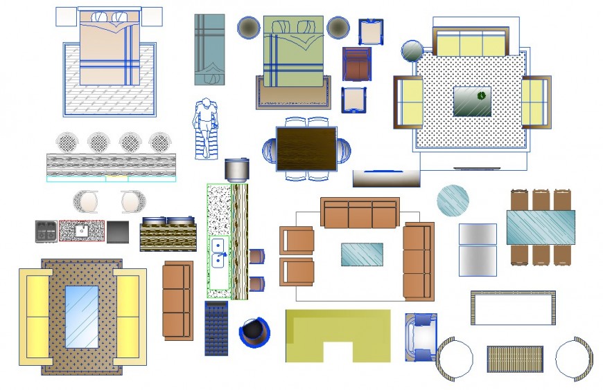 Different types of furniture units 2d view elevation layout file in dwg format