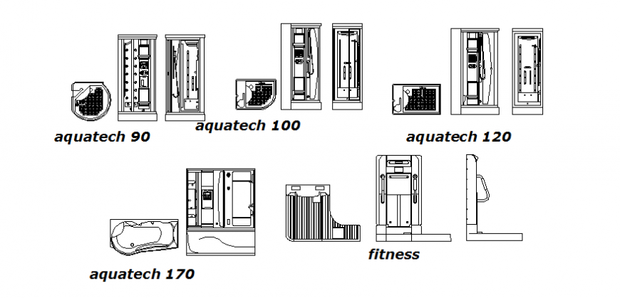 Different types of wall shower paneling drawing in dwg file.