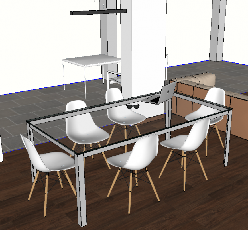 Dining area 3d model with furniture units layout sketch-up file