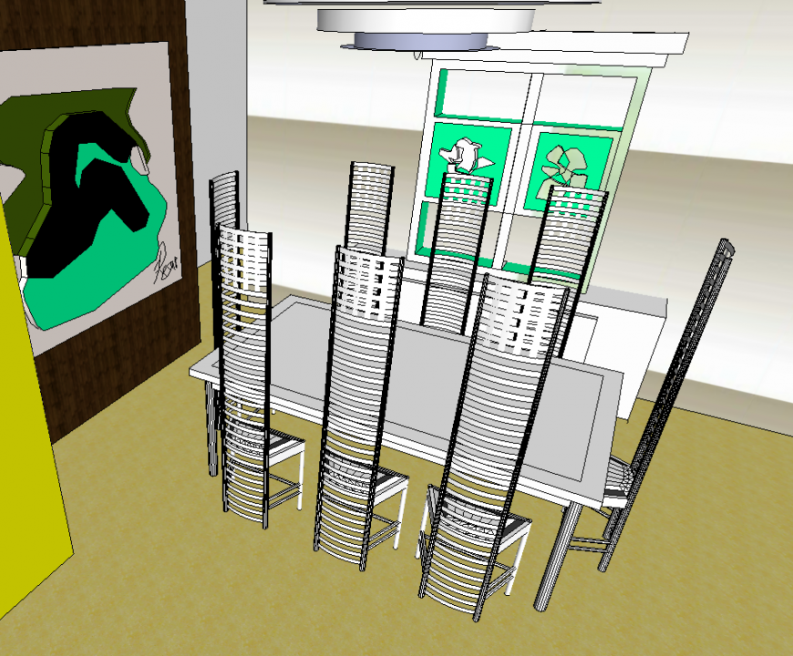 Dining area with furniture blocks detail 3d interior model sketch-up file