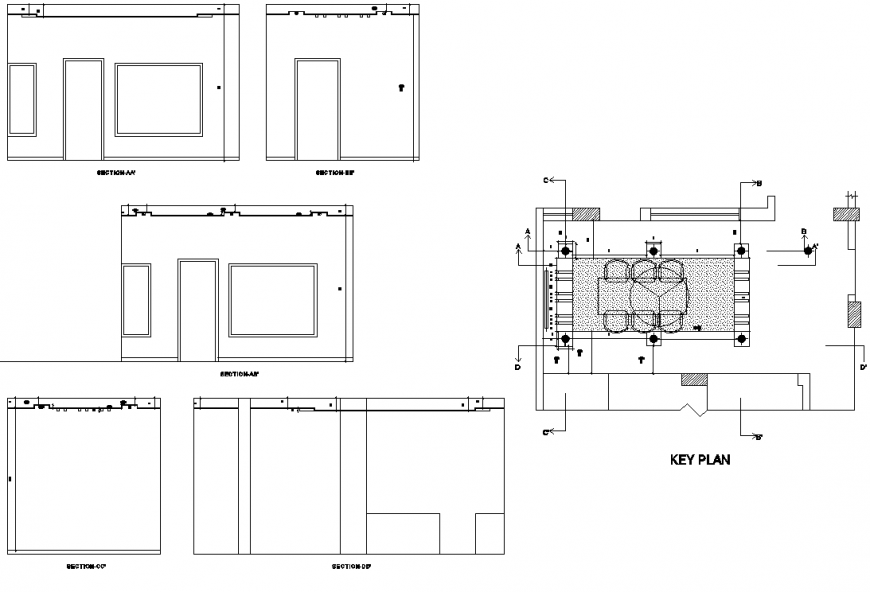 Dining room plan, elevation and section detail dwg file