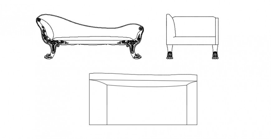 Diwan set single sofa chair 2d elevation model dwg file