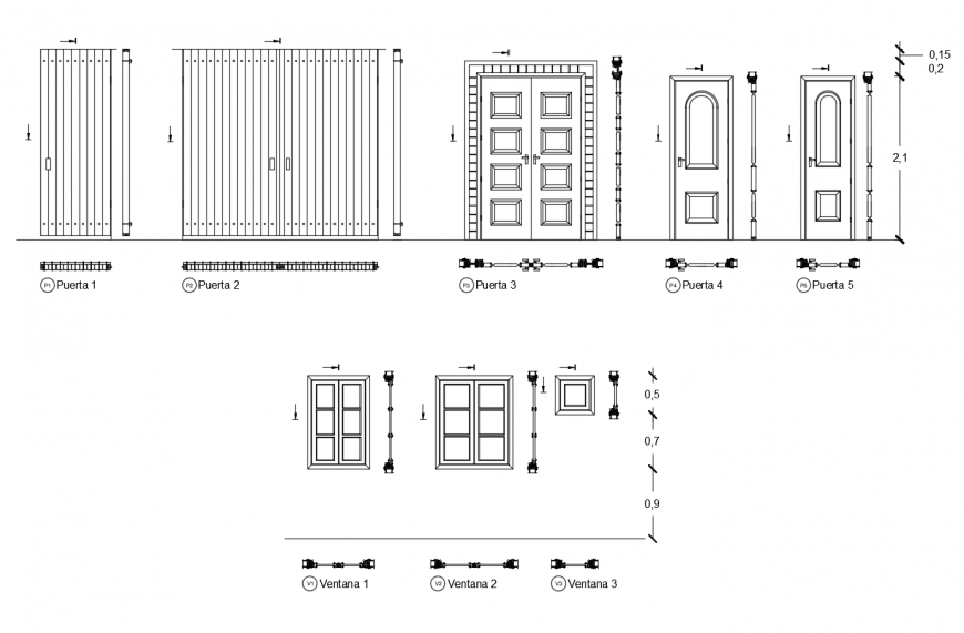 Door and ventilation units 2d view autocad file