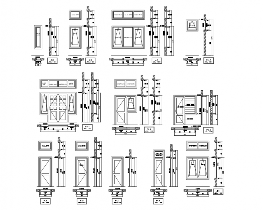 Door and window units blocks detail elevation 2d view autocad file