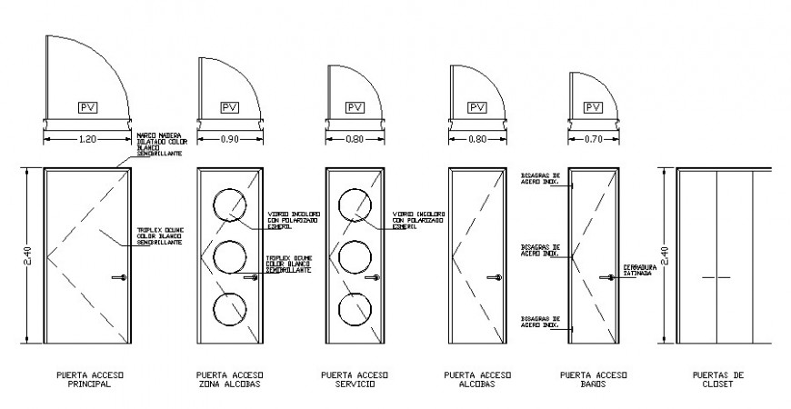 Door blocks plan and elevation 2d view dwg file