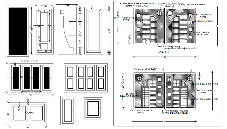 Doors and windows elevation and installation details dwg file