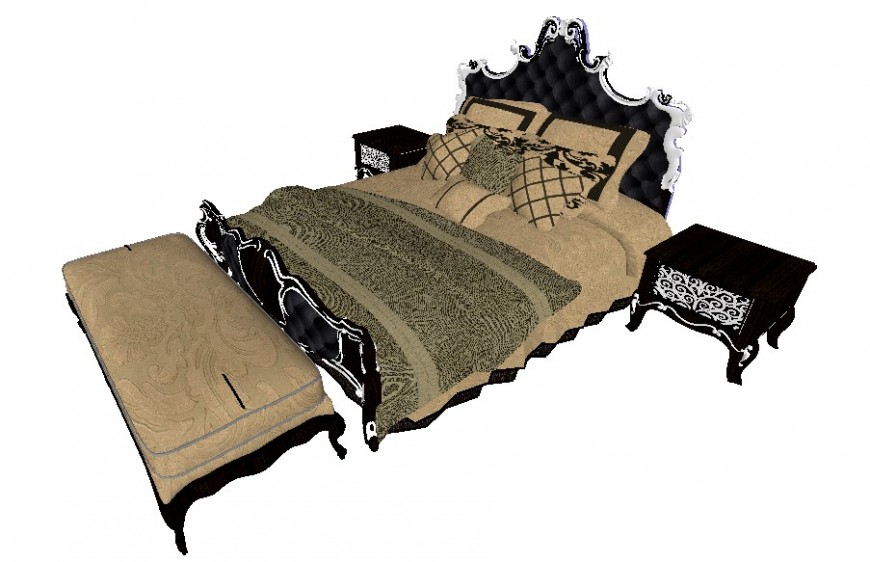 Double bed detail 3d model furniture block layout sketch-up file