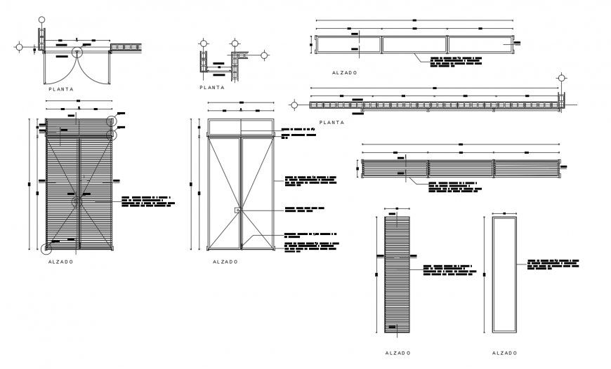 Double door elevation, section and installation drawing details dwg file