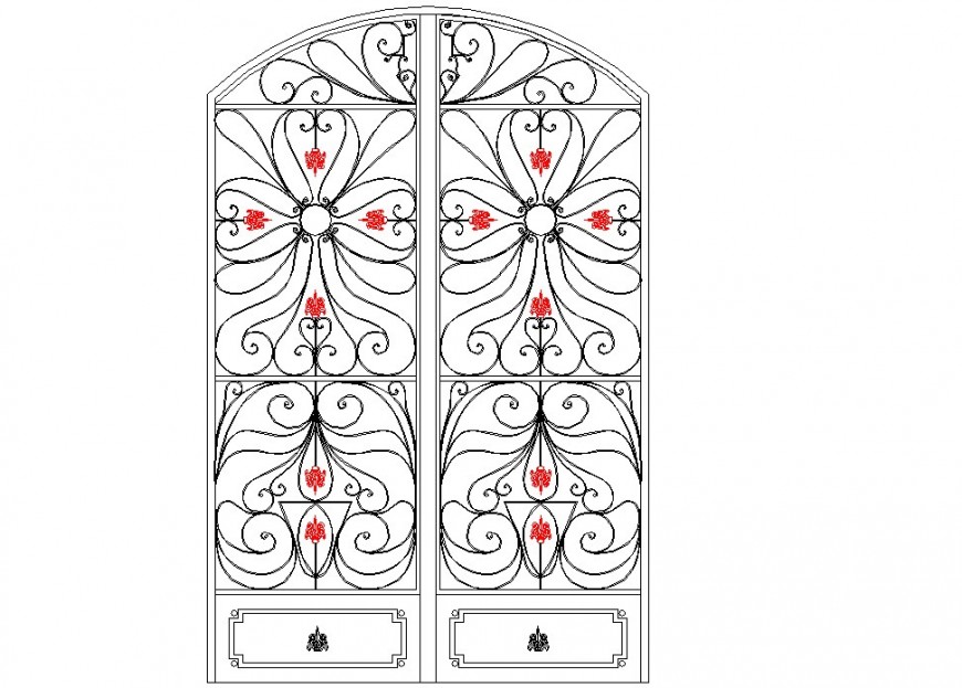 Double door gate elevation plan detail dwg file