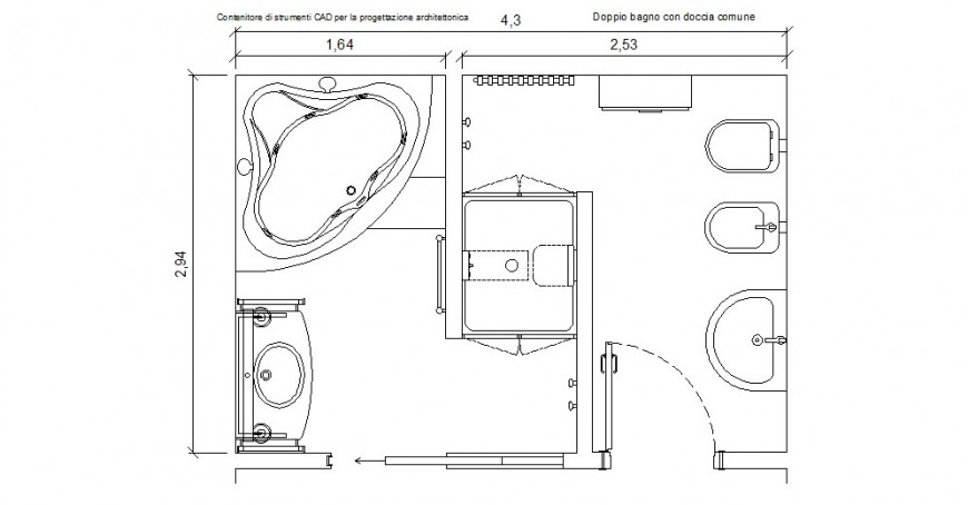 Double shared shower room autocad file