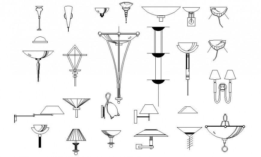 Drawing of different types of lighting blocks 2d view autocad file