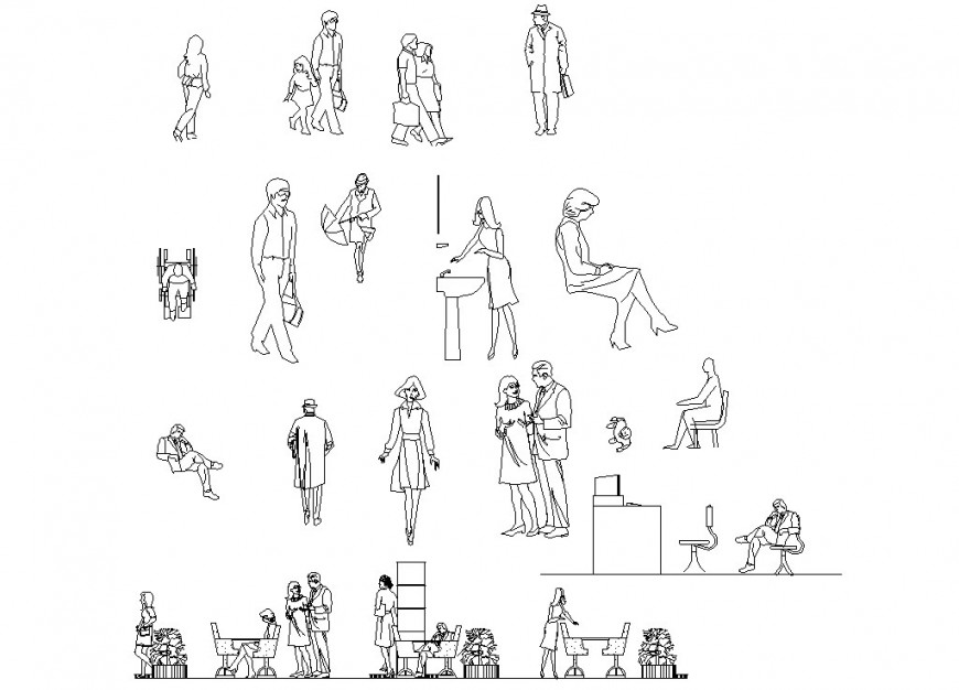 Drawing of human figures 2d block AutoCAD file