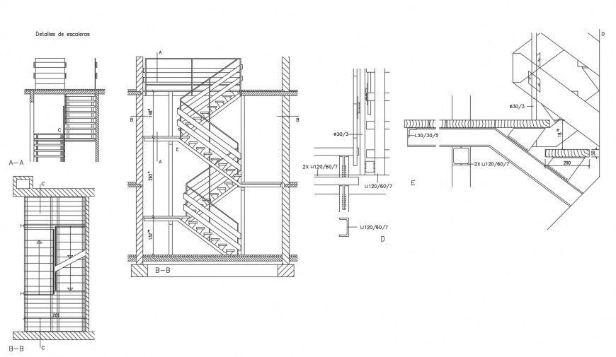 Drawing of stairway 2d details AutoCAD file