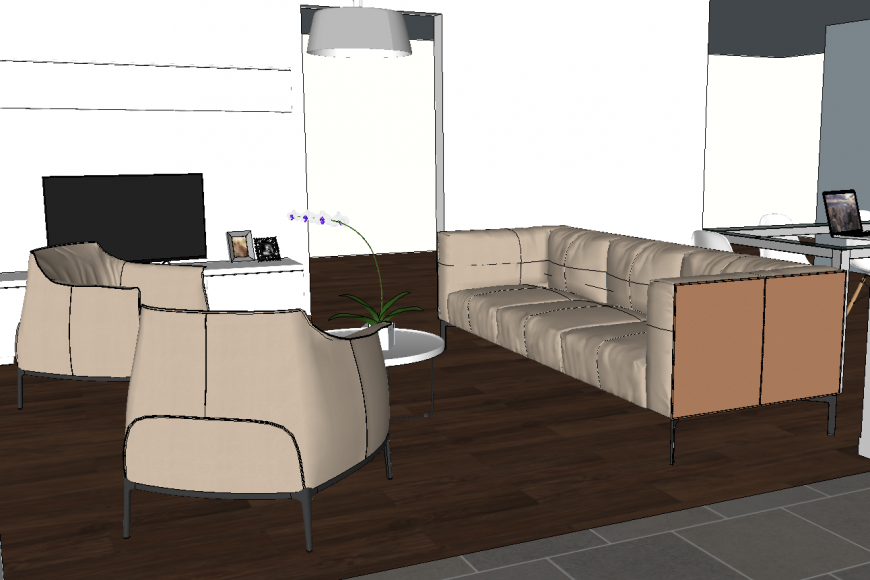 Drawing room area with furniture blocks detail sketch-up file