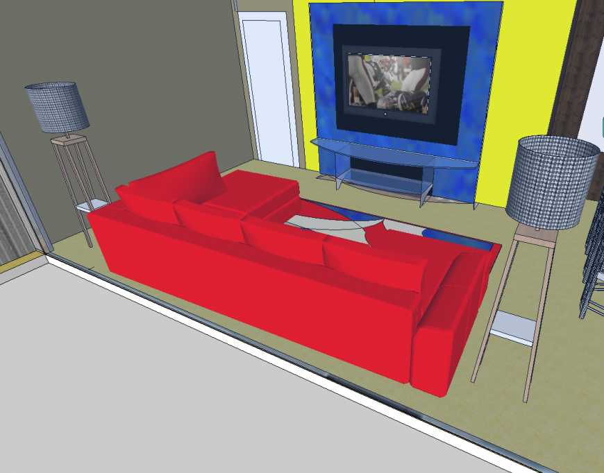 Drawing room interior blocks with furniture unit detail sketch-up file