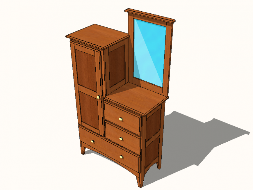 Dressing table with mirror wooden design block cad drawing details dwg file