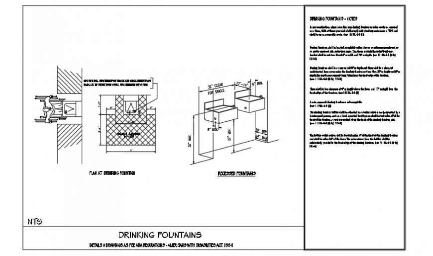 Drinking fountains plan and section design drawing