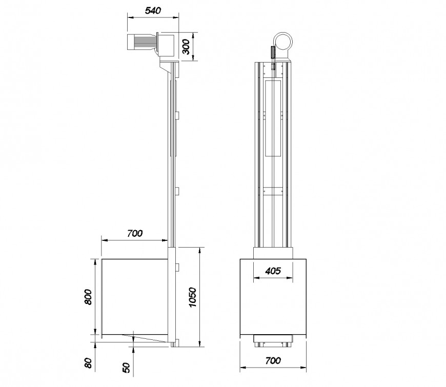 Dumb waiter plan and section autocad file