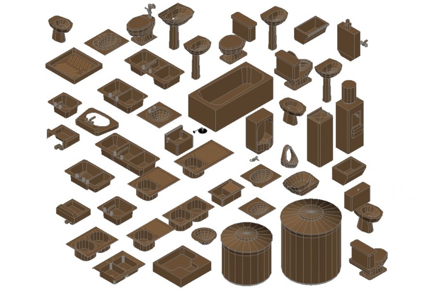 Dynamic miscellaneous 3d sanitary equipment blocks cad drawing details dwg file
