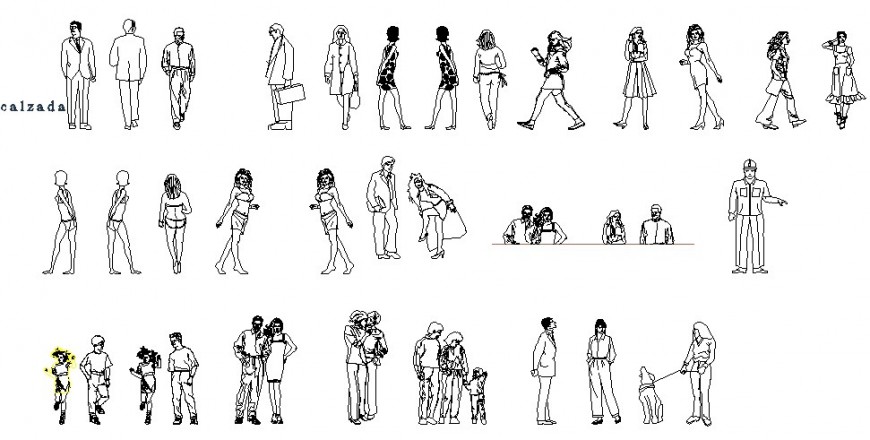 Dynamic people elevation blocks cad drawing details auto-cad file dwg file