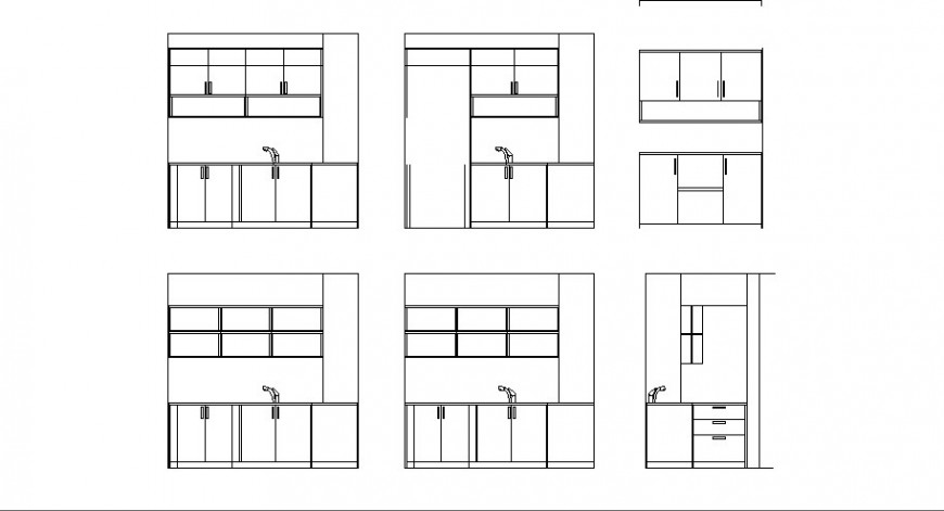 Dynamic wooden cabinet elevation blocks cad drawing details dwg file