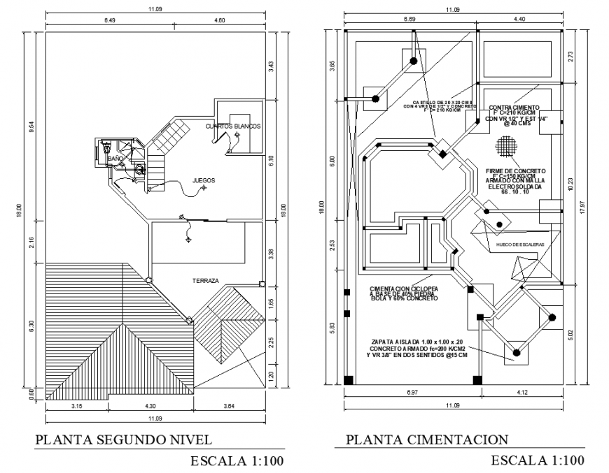 Electric plan and foundation detail of house in dwg file.