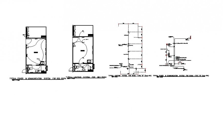 Electrical circuits flow diagram and installation 2d view layout autocad file