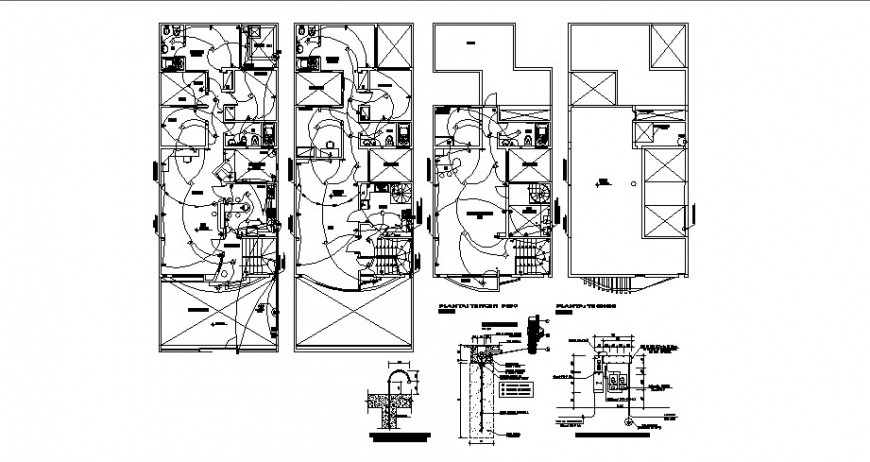 Electrical installation layout plan of all floors of residential building dwg file