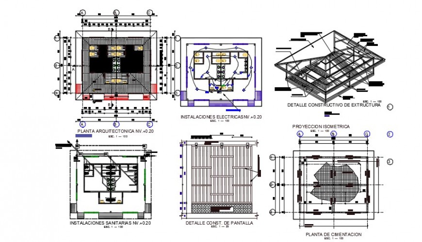 Electrical layout plan and roofing detail dwg file