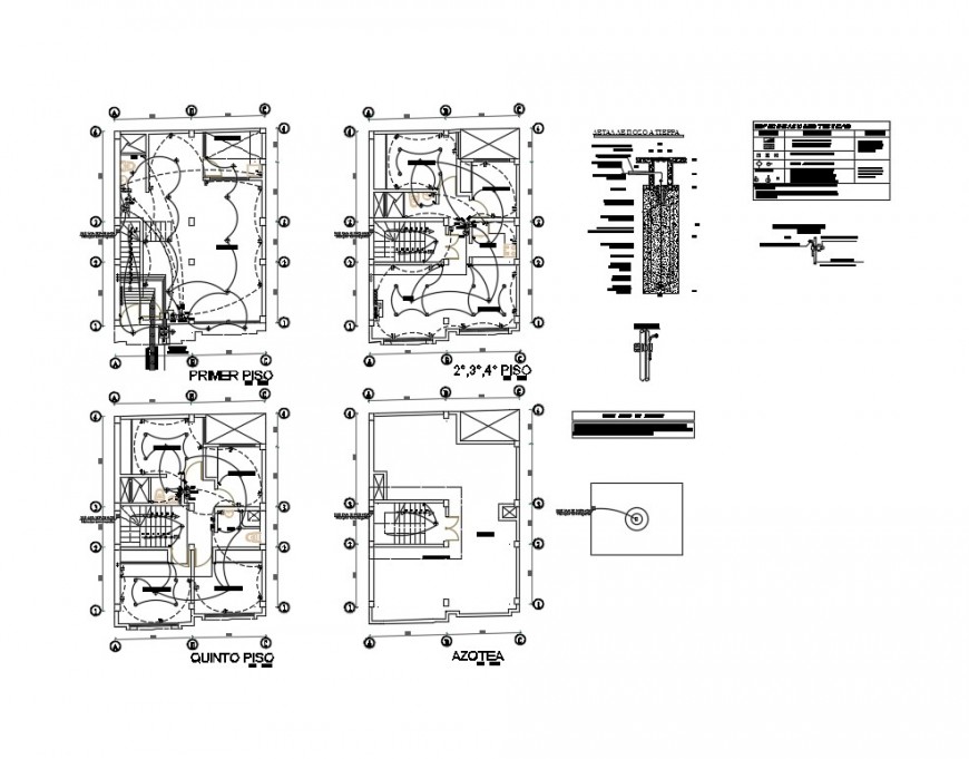 Electrical layout plan details of all floors of residential building dwg file