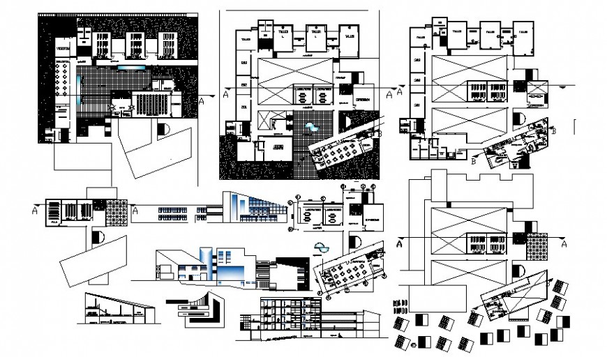 Elevation and planning of building 2d view drawing in autocad