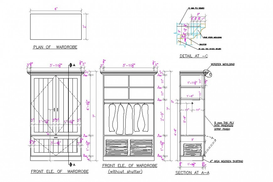 Elevation and sectional 2d view CAD furniture block AutoCAD file