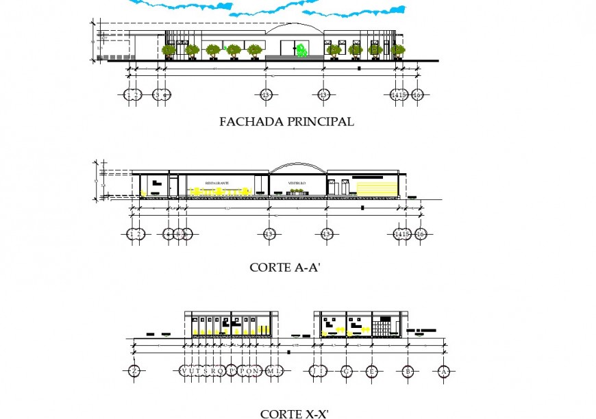 Elevation and sectional detail of building structure CAD block layout autocad file