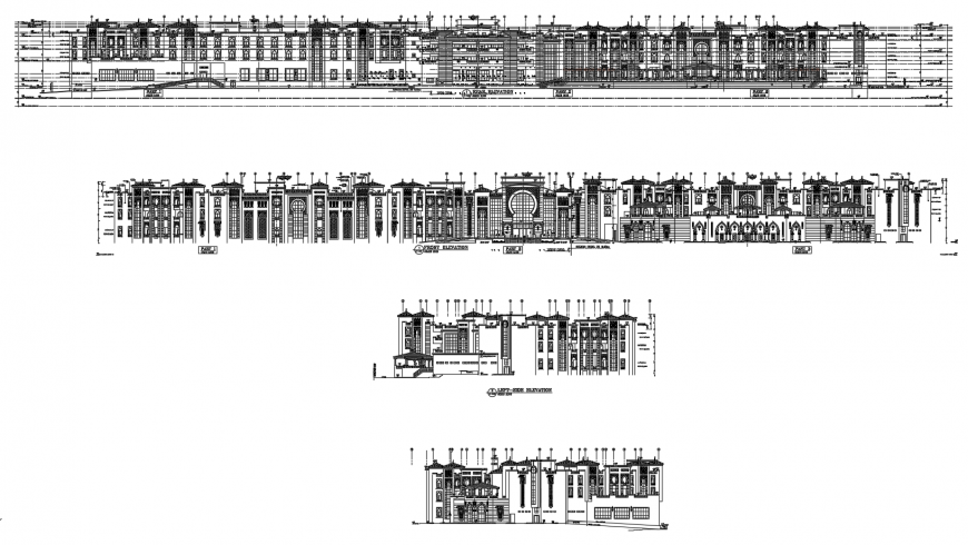 Elevation of architectural building 2d view autocad file