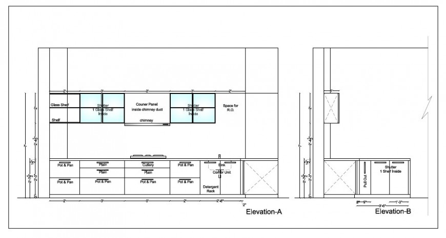 Elevation of kitchen furniture units 2d view CAD block autocad file
